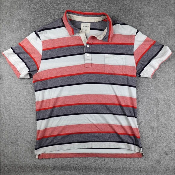 Billy Reid Shirt Mens XL Red White Gray Striped Polo Short Sleeve Front Pocket - Picture 1 of 11